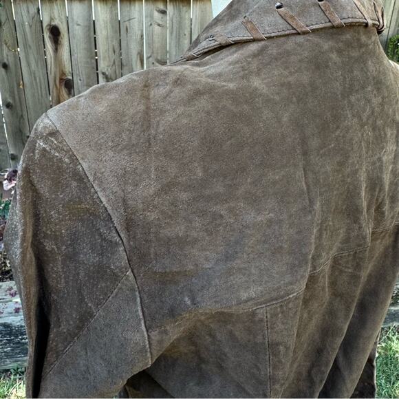 Vtg Y2K Marcelle Renee Brown Suede Leather Whipstitch Trench Coat Women's Small - Picture 9 of 16